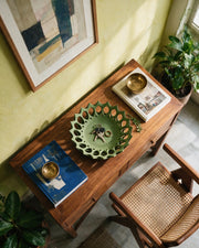 Leaf Lattice Bowl – styled on a console