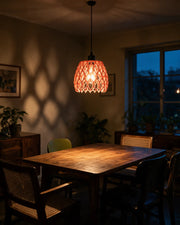 Leaf Lattice Pendant Light – at night on a bedside table