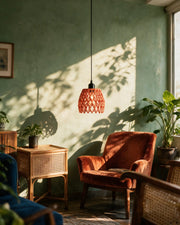 Leaf Lattice Pendant Light – on a side table at golden hour