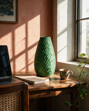Leaf Scale Vase – on a work desk in morning sun