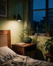 Mesh Basin Planter – at night on a bedside table