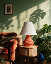 Mesh Bulb Table Lamp – on a side table at golden hour