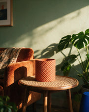 Micro Dimple Planter – on a side table at golden hour