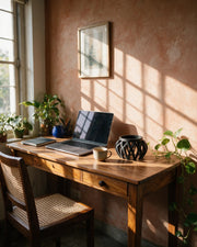 Openwork Display Stand – on a work desk in morning sun