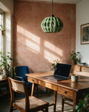 Organic Lobe Pendant Light – on a work desk in morning sun