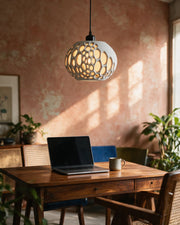 Oval Bubble Pendant Light – on a work desk in morning sun