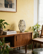 Oval Cage Vase – styled on a console