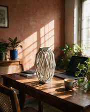 Oval Cage Vase – on a work desk in morning sun