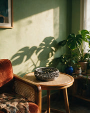 Oval Cell Bowl – on a side table at golden hour