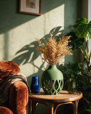 Oval Cut Vase – on a side table at golden hour