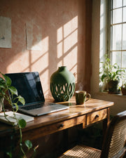 Oval Cut Vase – on a work desk in morning sun