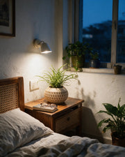 Oval Mesh Planter – at night on a bedside table