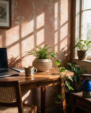 Oval Mesh Planter – on a work desk in morning sun