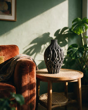 Oval Net Vase – on a side table at golden hour