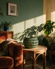 Oval Perf Orchid Planter – on a side table at golden hour