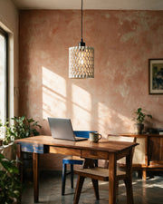 Oval Perf Pendant Light – on a work desk in morning sun