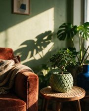 Overlap Scale Planter – on a side table at golden hour