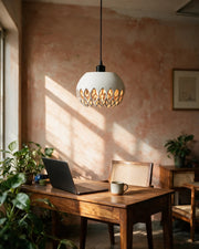 Petal Flame Pendant Light – on a work desk in morning sun