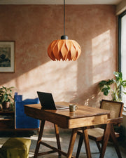 Petal Fold Pendant Light – on a work desk in morning sun