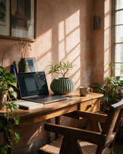 Pillar Rib Planter – on a work desk in morning sun
