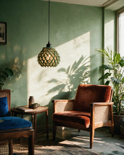 Pinecone Pendant Light – on a side table at golden hour
