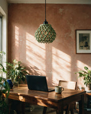 Pinecone Pendant Light – on a work desk in morning sun