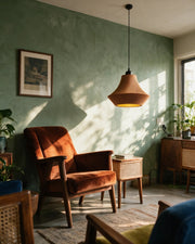 Pleat Flare Pendant Light – on a side table at golden hour