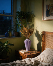 Pleat Gem Vase – at night on a bedside table
