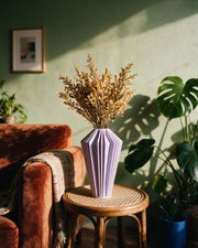 Pleat Gem Vase – on a side table at golden hour