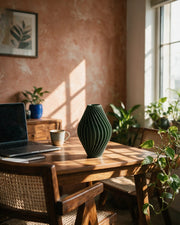 Pleat Hourglass Vase – on a work desk in morning sun