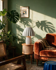 Polka Pleat Table Lamp – on a side table at golden hour