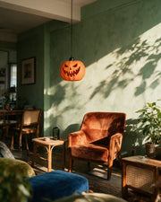 Pumpkin Lantern Pendant Light – on a side table at golden hour