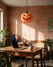 Pumpkin Lantern Pendant Light – on a work desk in morning sun