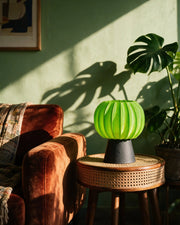 Pumpkin Shade Mini Lamp – on a side table at golden hour