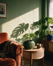 Pyramid Globe Planter – on a side table at golden hour