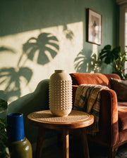 Pyramid Stud Vase – on a side table at golden hour