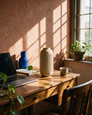 Pyramid Stud Vase – on a work desk in morning sun