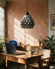 Quilt Bell Pendant Light – on a work desk in morning sun
