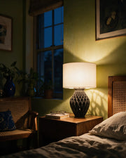 Quilt Bulb Table Lamp – at night on a bedside table