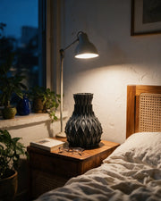 Quilt Bulb Vase – at night on a bedside table