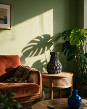 Quilt Bulb Vase – on a side table at golden hour