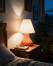 Quilt Cone Table Lamp – at night on a bedside table