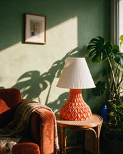 Quilt Cone Table Lamp – on a side table at golden hour