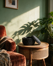 Quilt Jar – on a side table at golden hour