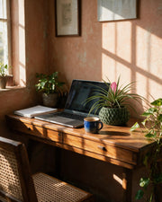 Quilted Basin Planter – on a work desk in morning sun
