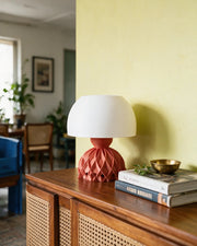 Quilted Dome Table Lamp – styled on a console