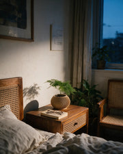 Radial Fin Planter – at night on a bedside table