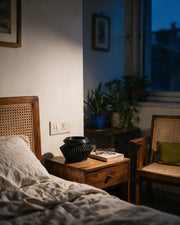 Radial Flare Planter – at night on a bedside table