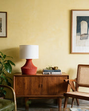 Radial Pleat Table Lamp – styled on a console