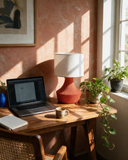 Radial Pleat Table Lamp – on a work desk in morning sun